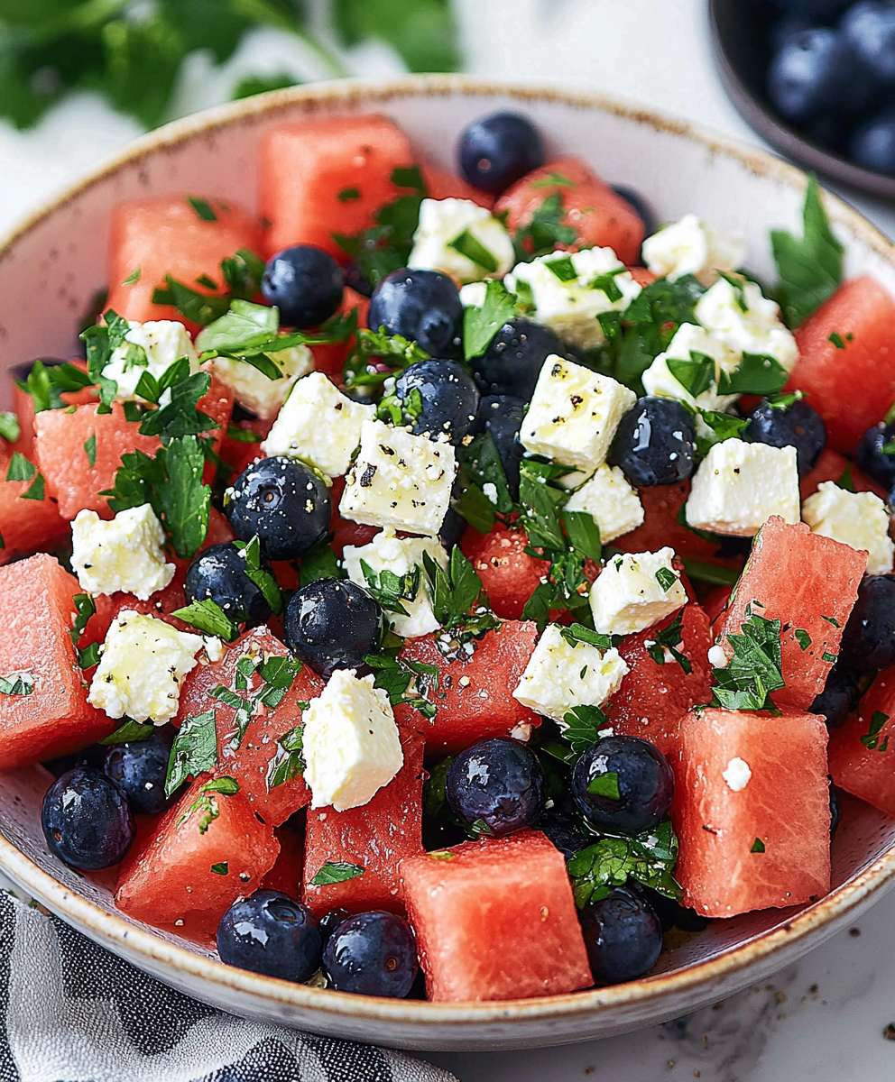 Watermelon feta blueberry salad