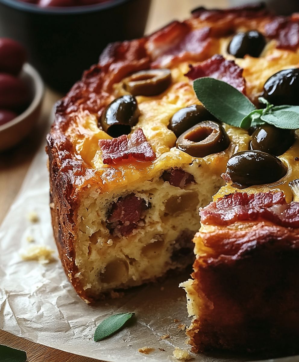 Savory cake olives bacon cheese