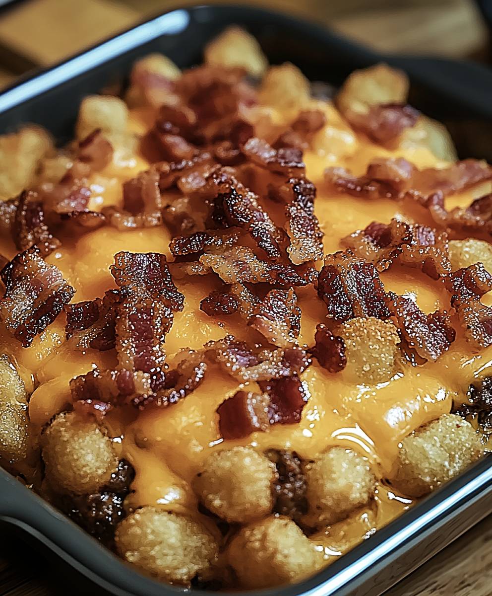 Bacon cheeseburger tater tot casserole
