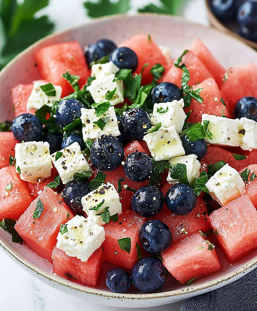 Watermelon feta blueberry salad