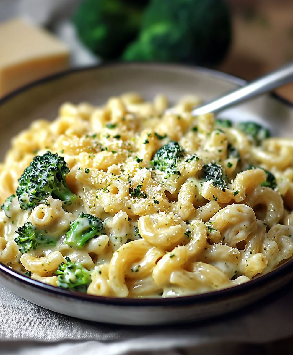 Broccoli pasta cheesy creamy