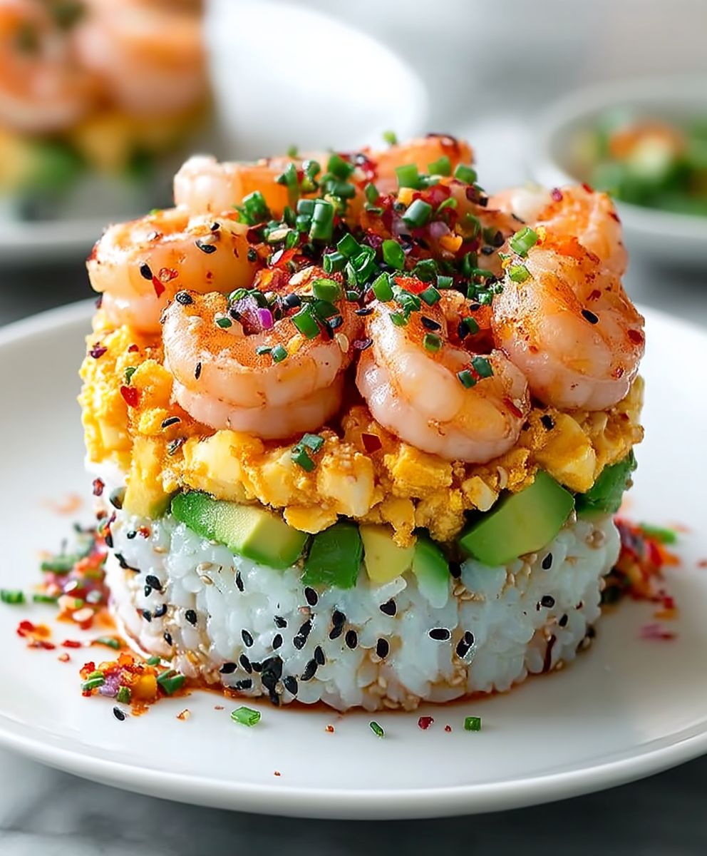 Spicy Shrimp Sushi Stacks