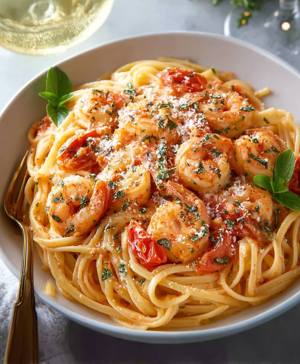 Shrimp pasta creamy tomato sauce