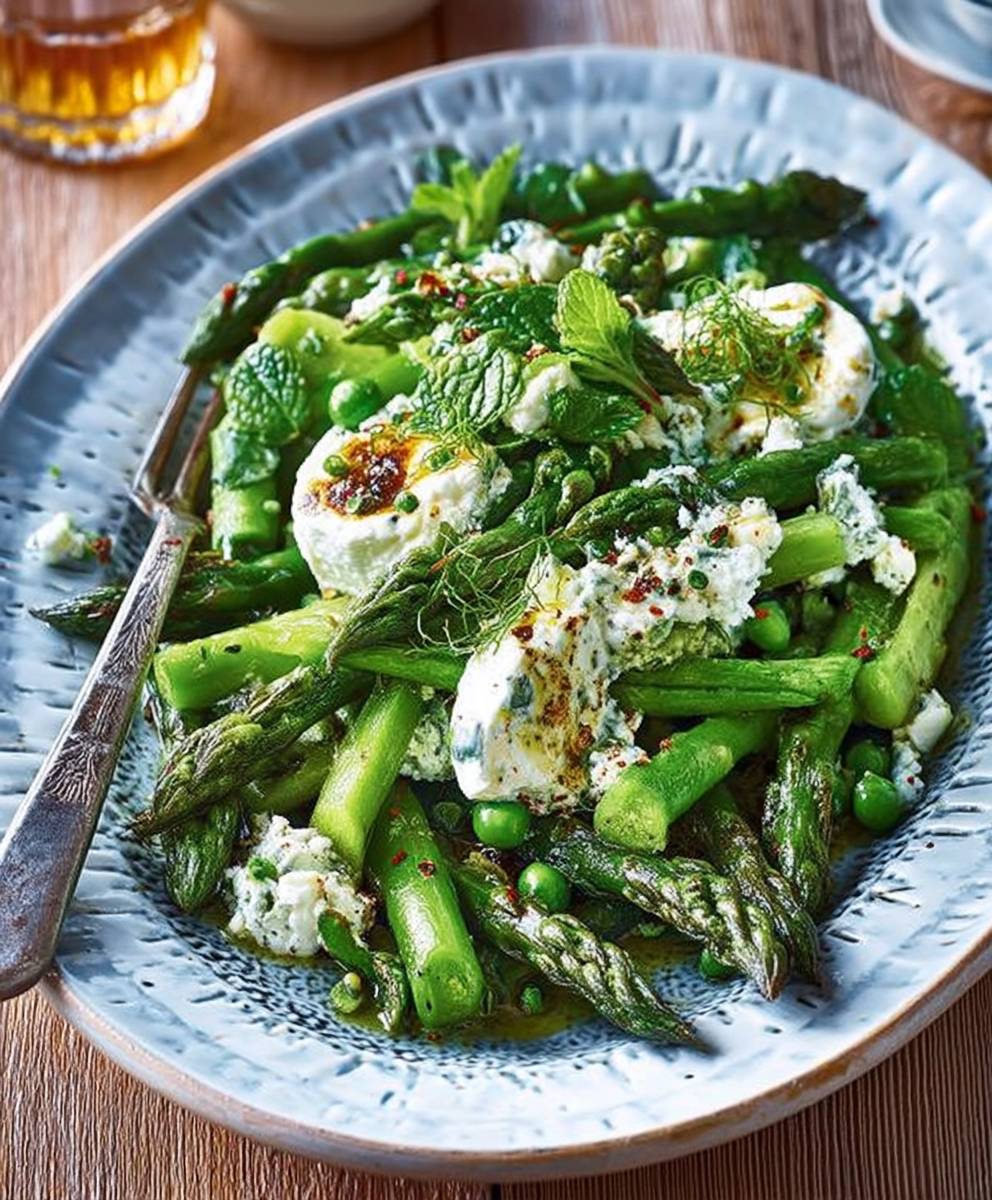 Asparagus pea goat cheese fricassee