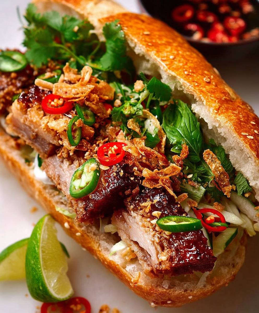 Crispy pork belly banh mi