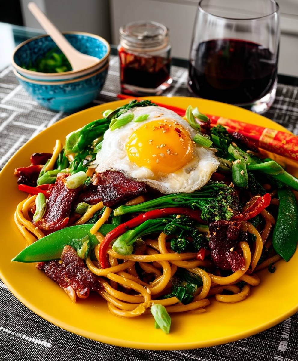 Bacon egg lo mein