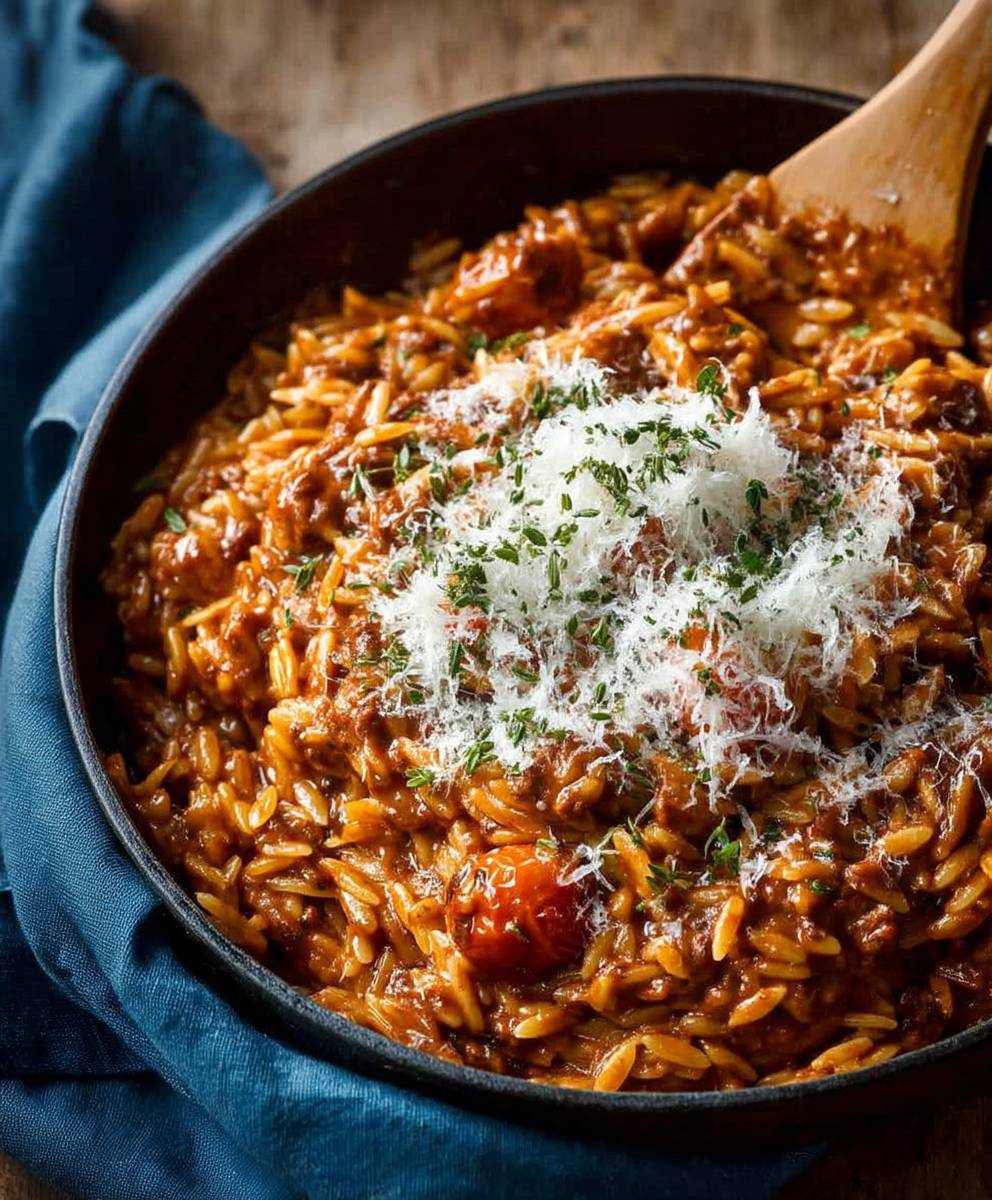 One Pot Orzo Bolognaise