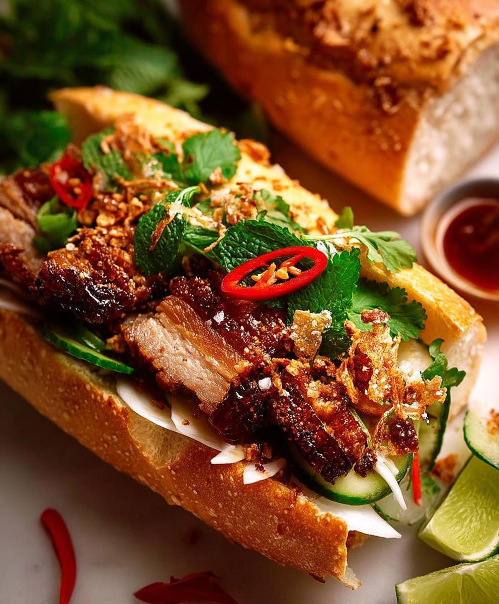 Crispy pork belly banh mi