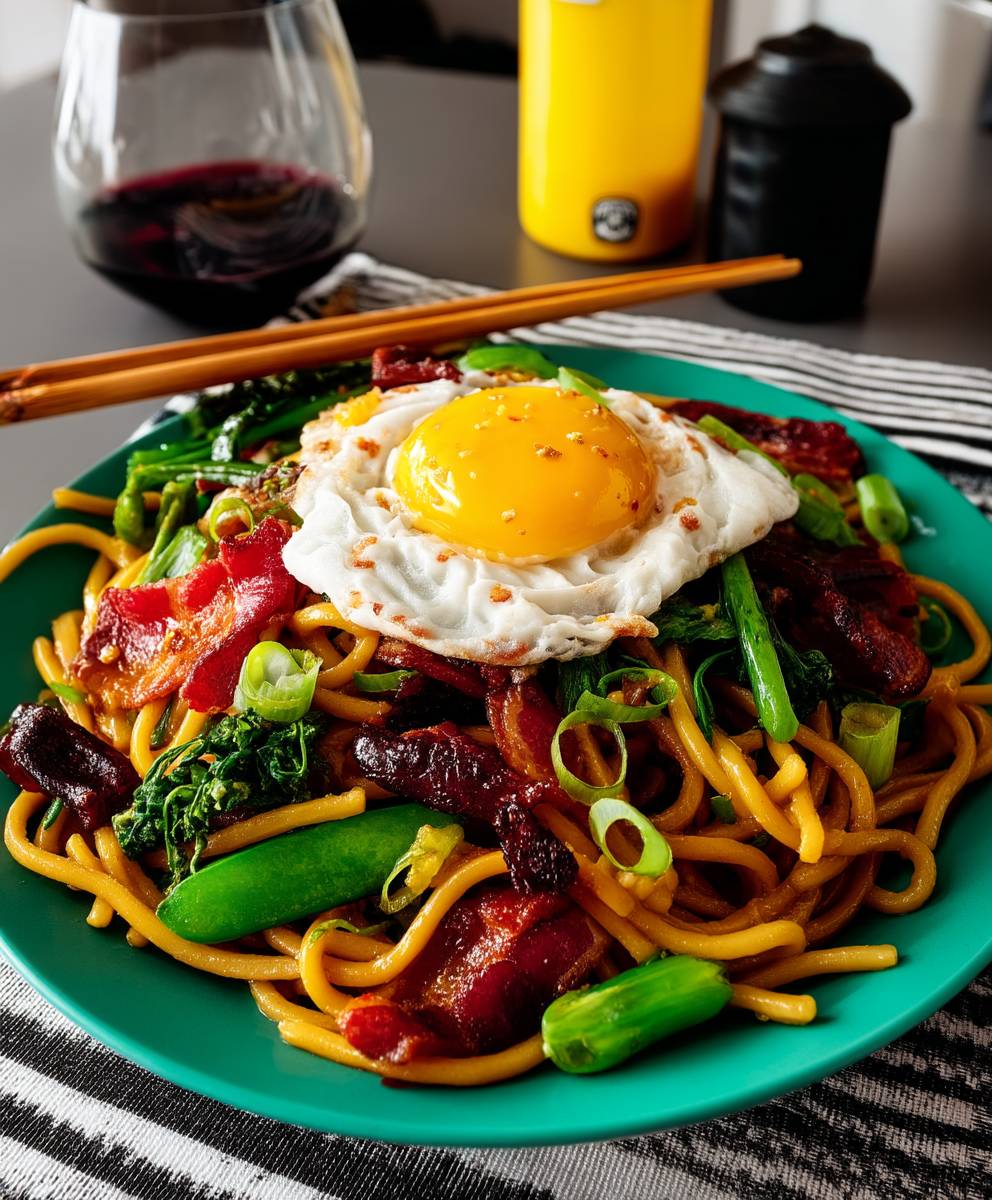 Bacon egg lo mein
