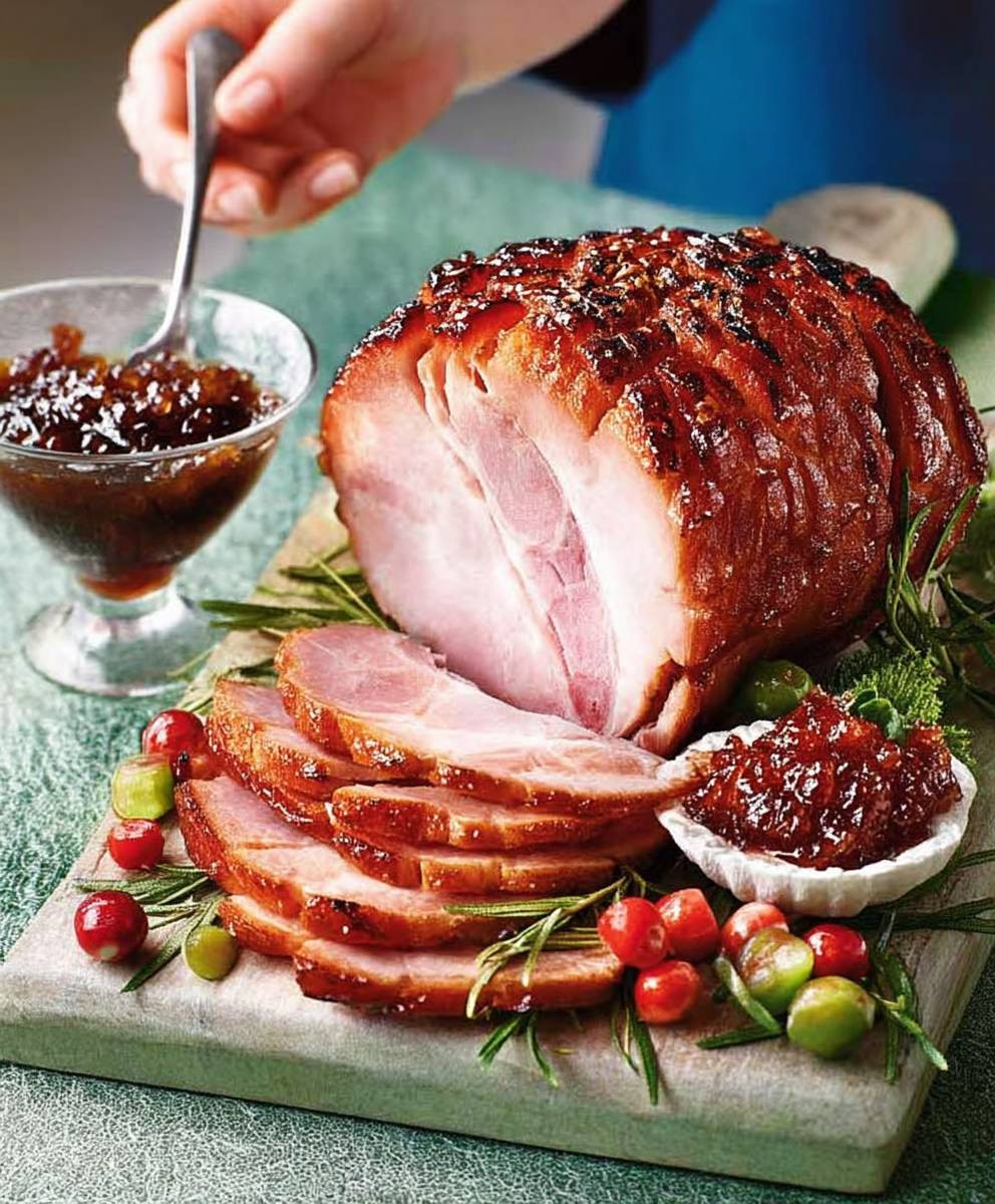 Brandy glazed ham mince chutney