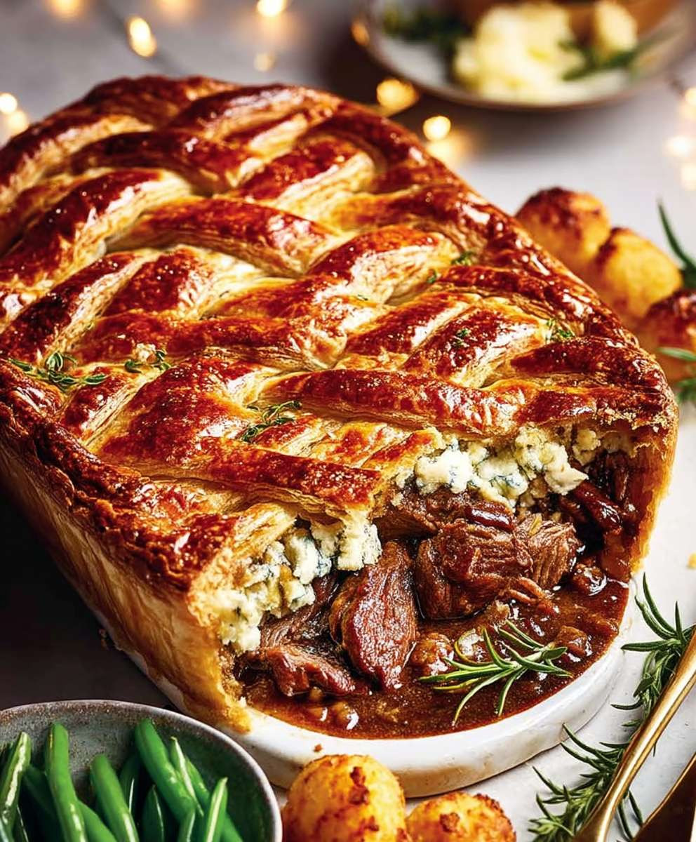 Beef pie Stilton cheese crust