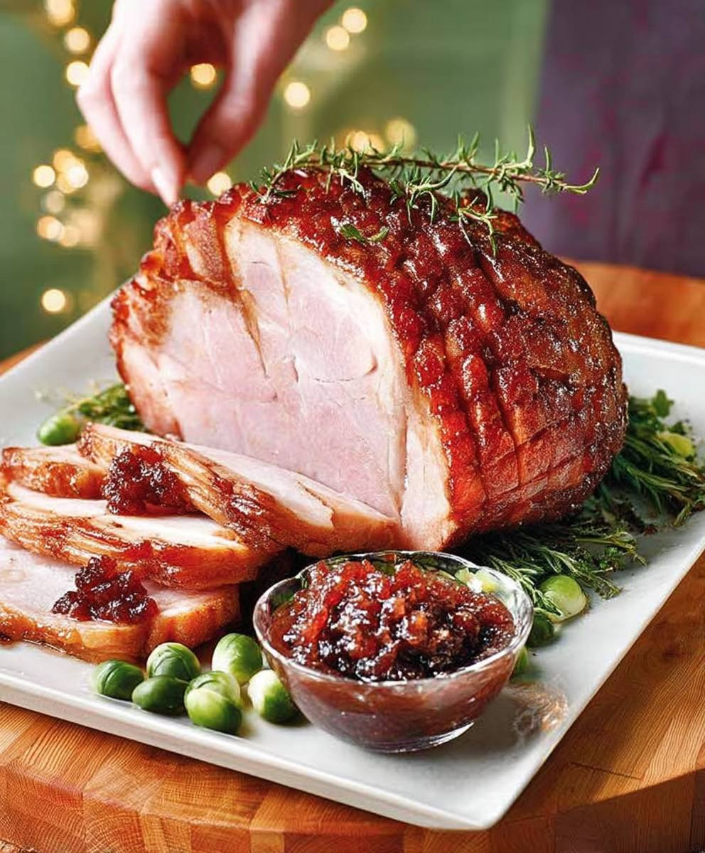 Brandy glazed ham mince chutney