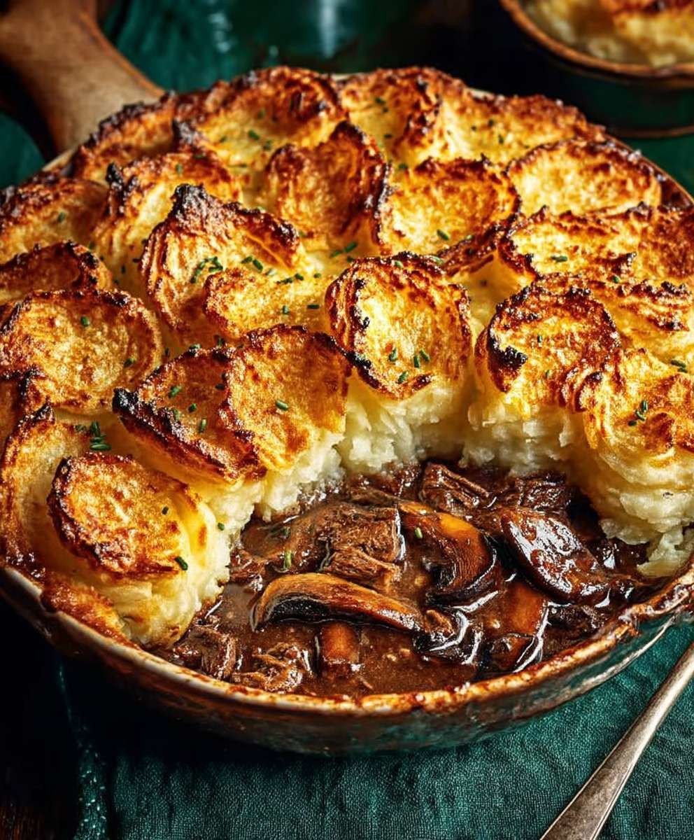 Beef mushroom pie parsnip