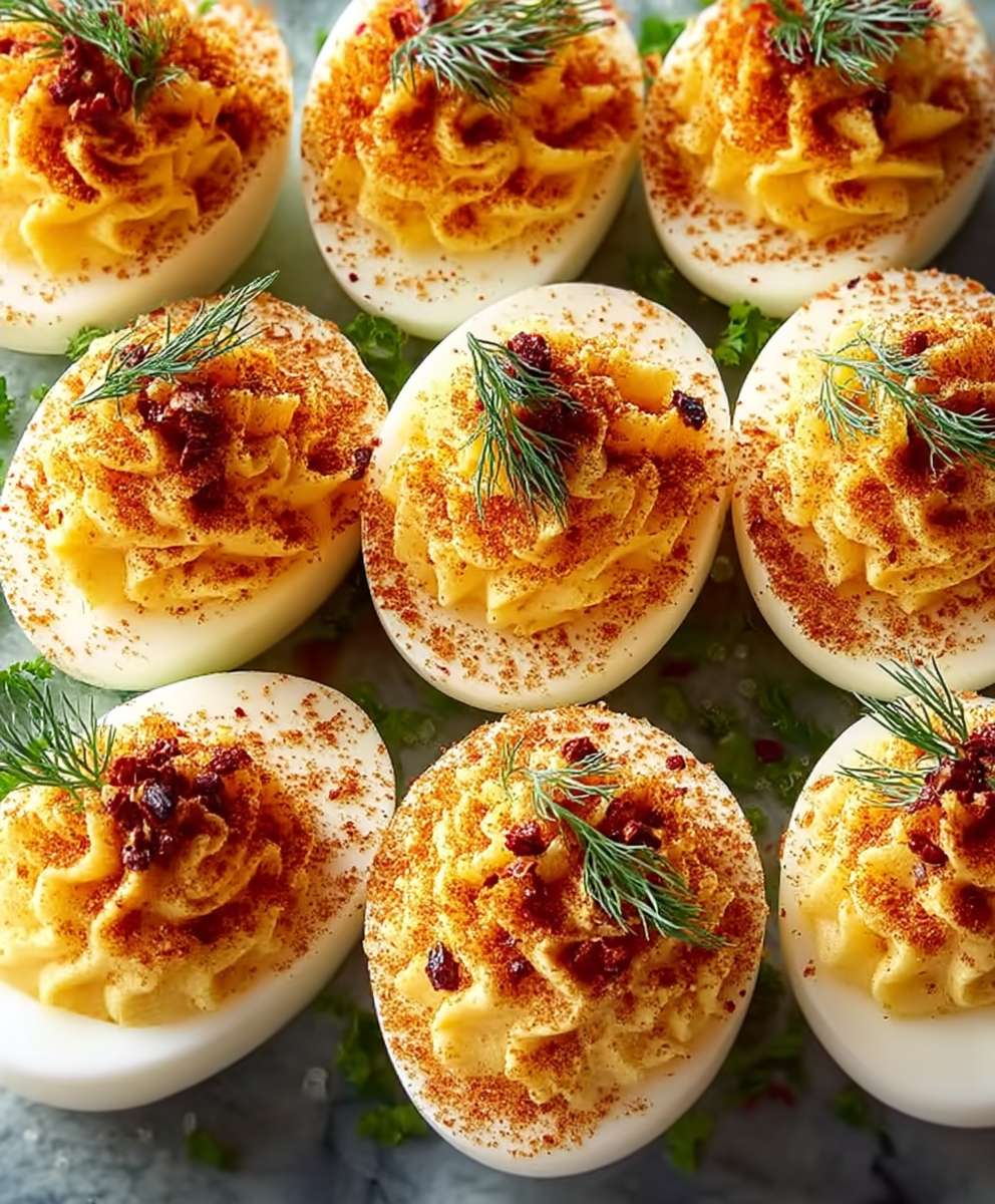 Spicy Chili Garlic Deviled Eggs