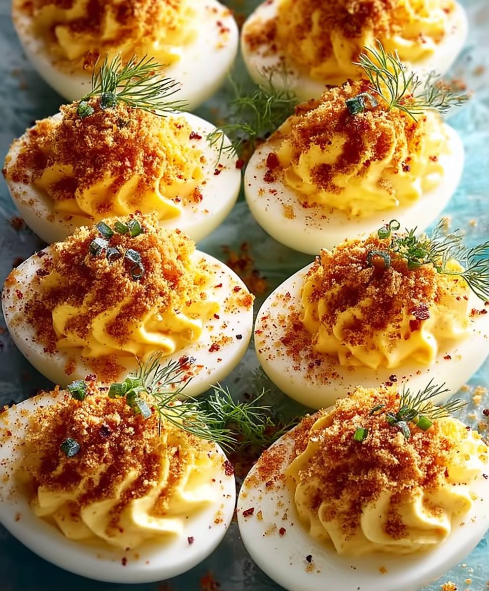 Spicy Chili Garlic Deviled Eggs