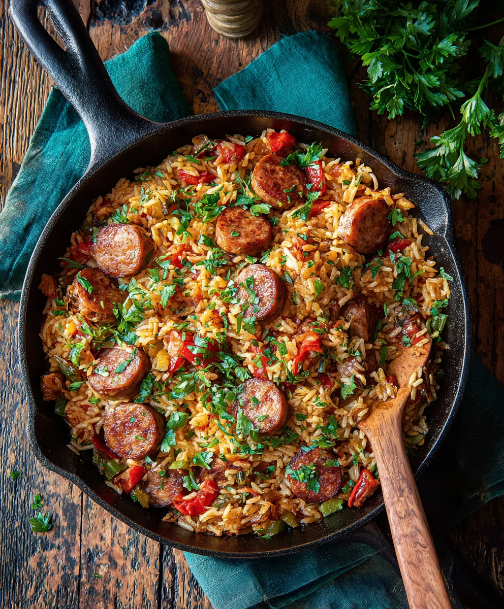 Flavorful Cajun Beef Sausage & Rice Skillet - Easy Dinner!