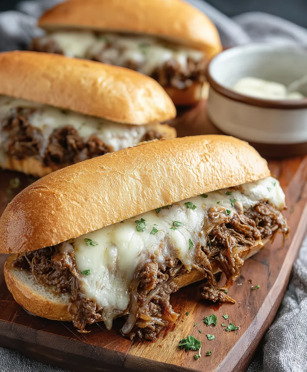 Easy Slow Cooker Ground Beef French Dip Sandwiches