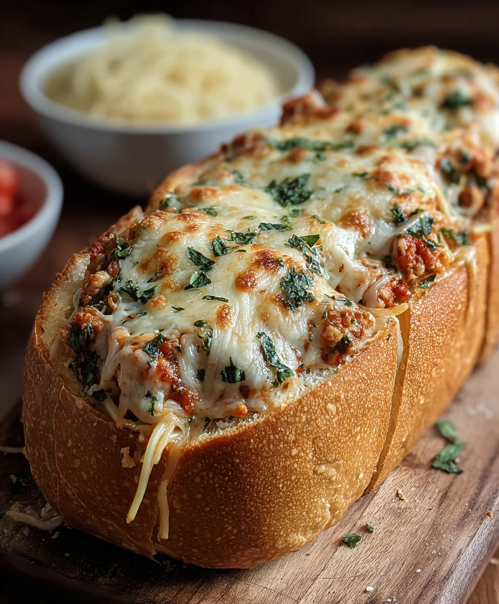 Stuffed Italian Bread Boat: Cheesy Beef & Veggie Feast!