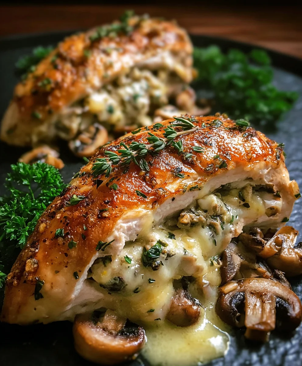 Ultimate Cheesy Garlic Butter Mushroom Stuffed Chicken!