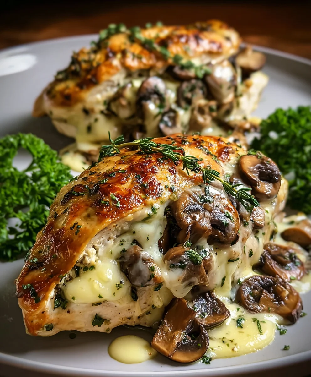 Ultimate Cheesy Garlic Butter Mushroom Stuffed Chicken!