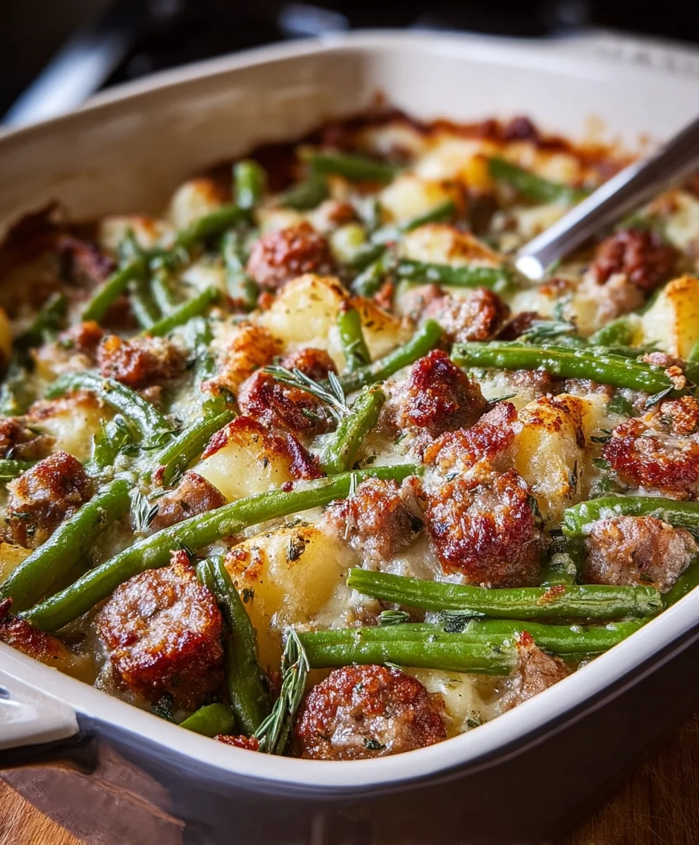 Hearty Beef Sausage Green Bean Potato Casserole
