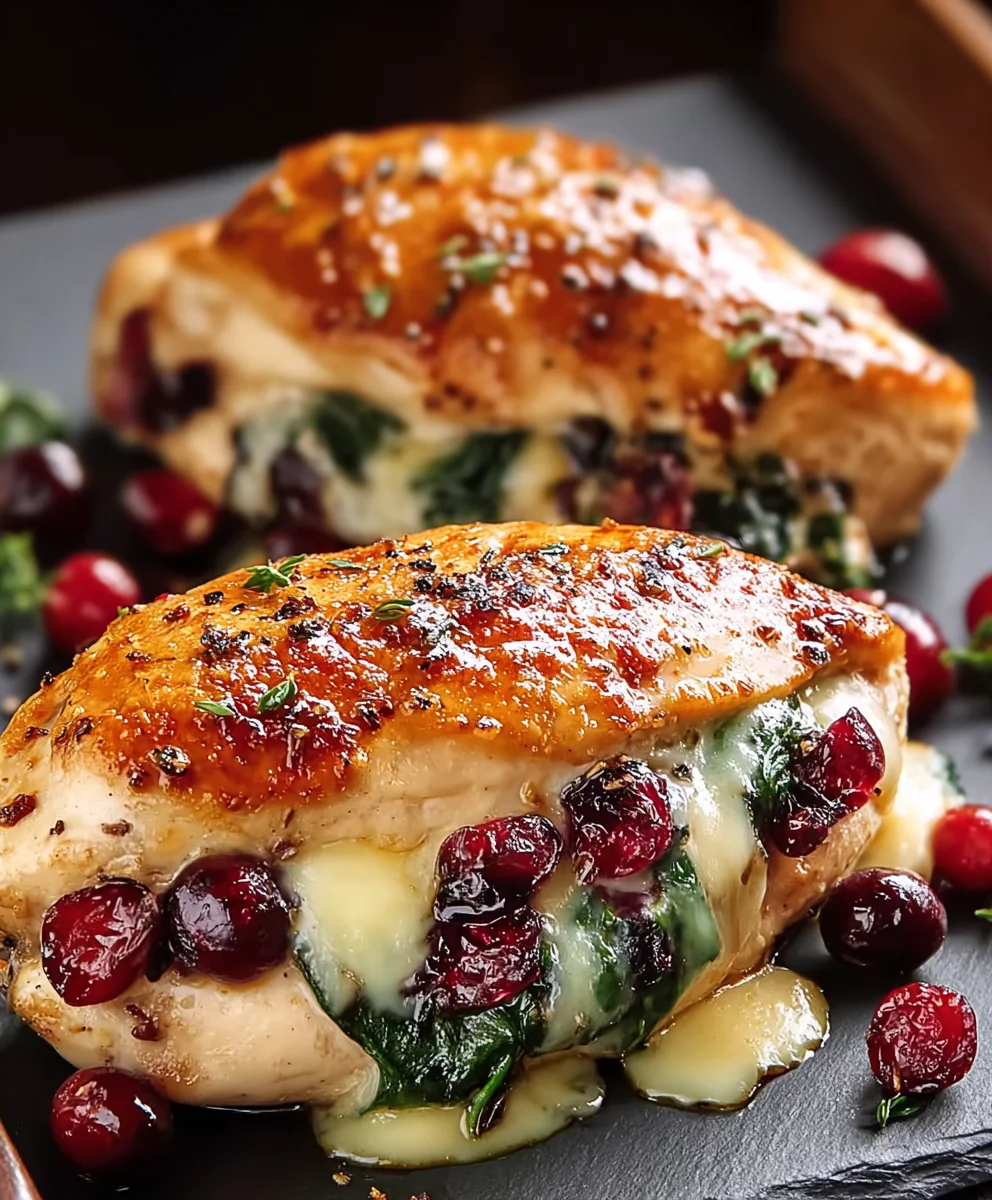 Gourmet Cranberry Spinach Brie Stuffed Chicken Breasts