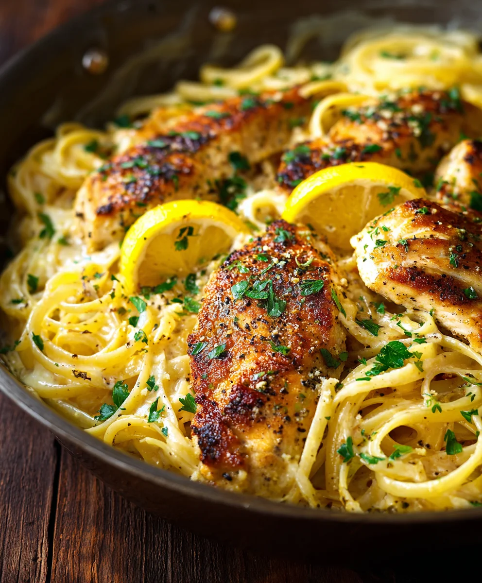 Zesty Lemon Garlic Butter Chicken Parm Linguine