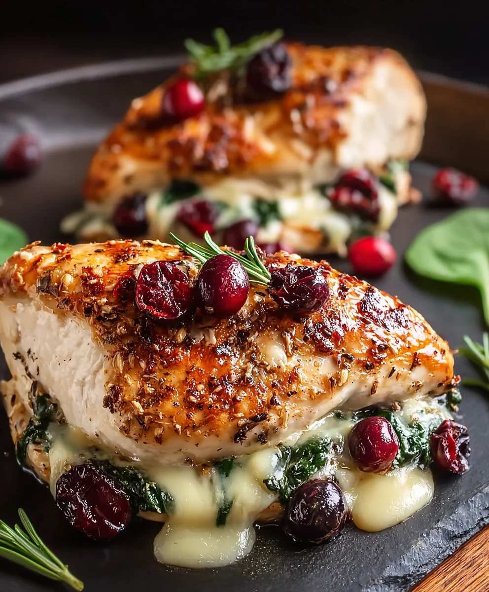 Gourmet Cranberry Spinach Brie Stuffed Chicken Breasts
