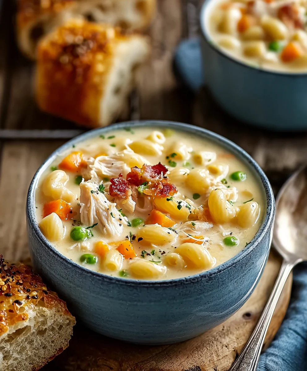 Creamy Chicken Macaroni Cheese Soup Recipe – So Satisfying