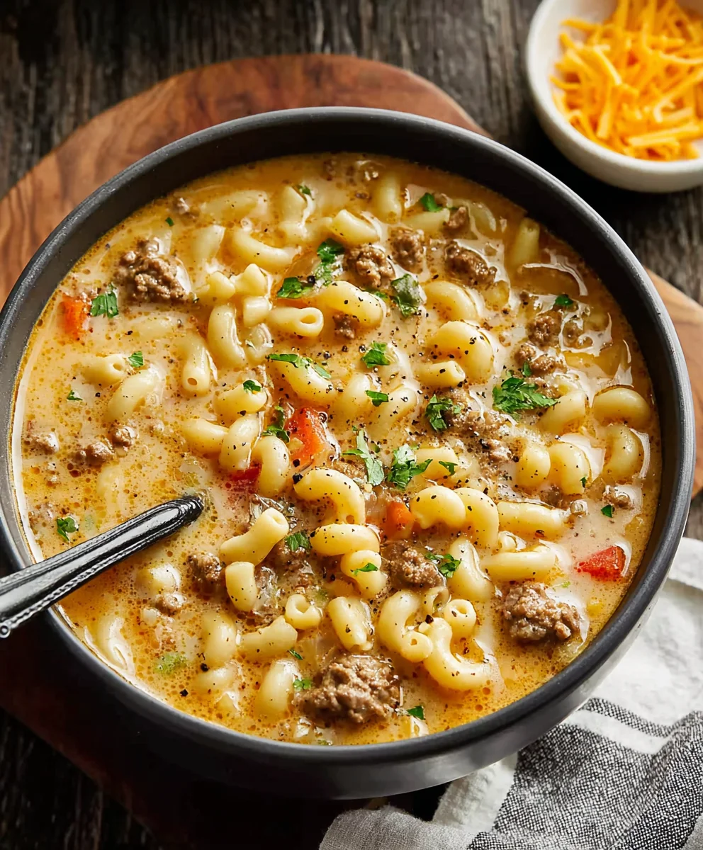 Hearty Cheeseburger Mac Soup: Savory Beef & Cheese Recipe