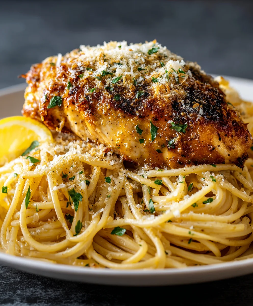 Zesty Lemon Garlic Butter Chicken Parm Linguine