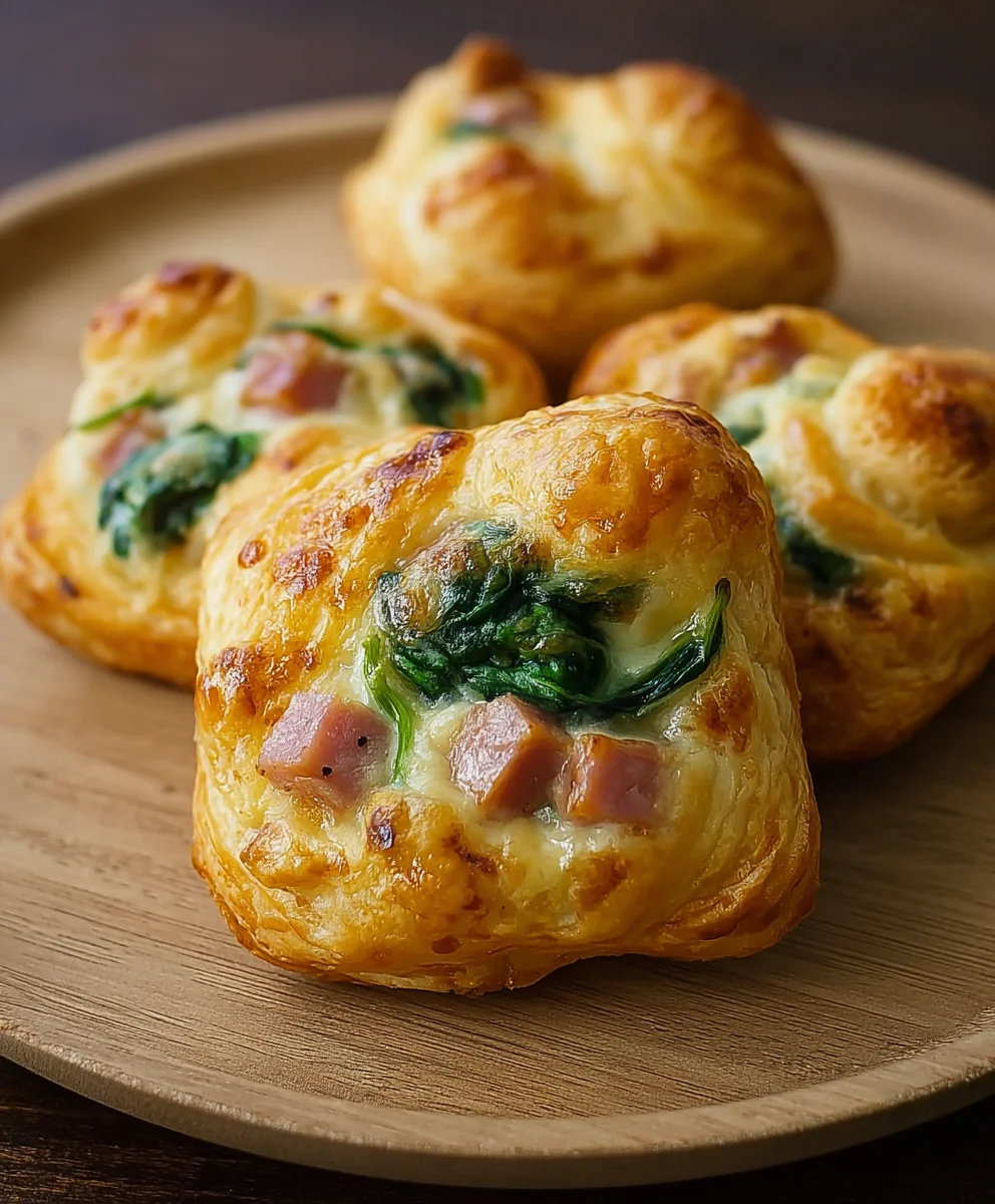 Beef Ham & Cheese Puffs with Spinach - Quick & Delicious!