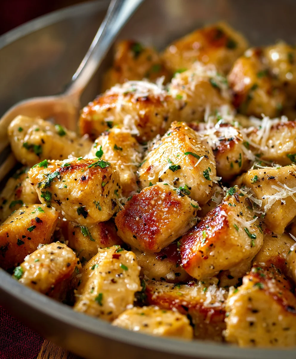 Easy Garlic Butter Chicken Bites w/ Creamy Parmesan Pasta