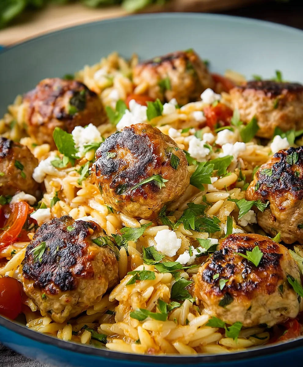 Delicious Mediterranean Chicken Meatballs + Orzo Dinner