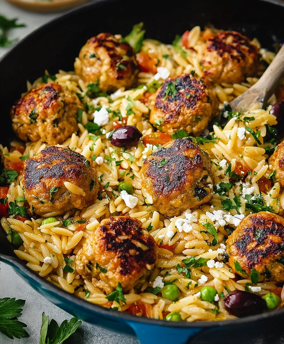 Delicious Mediterranean Chicken Meatballs + Orzo Dinner