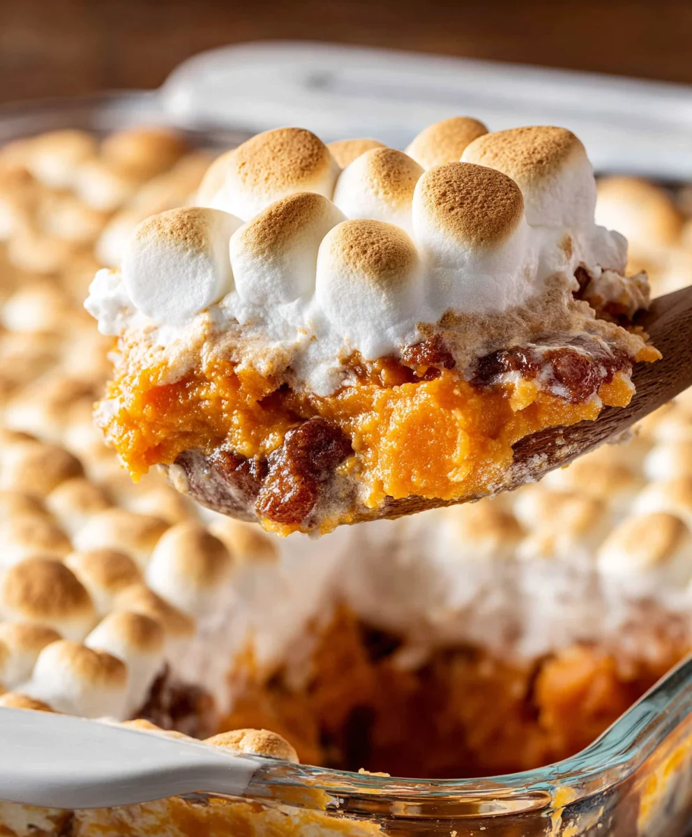 Easy Sweet Potato Casserole & Melted Marshmallows
