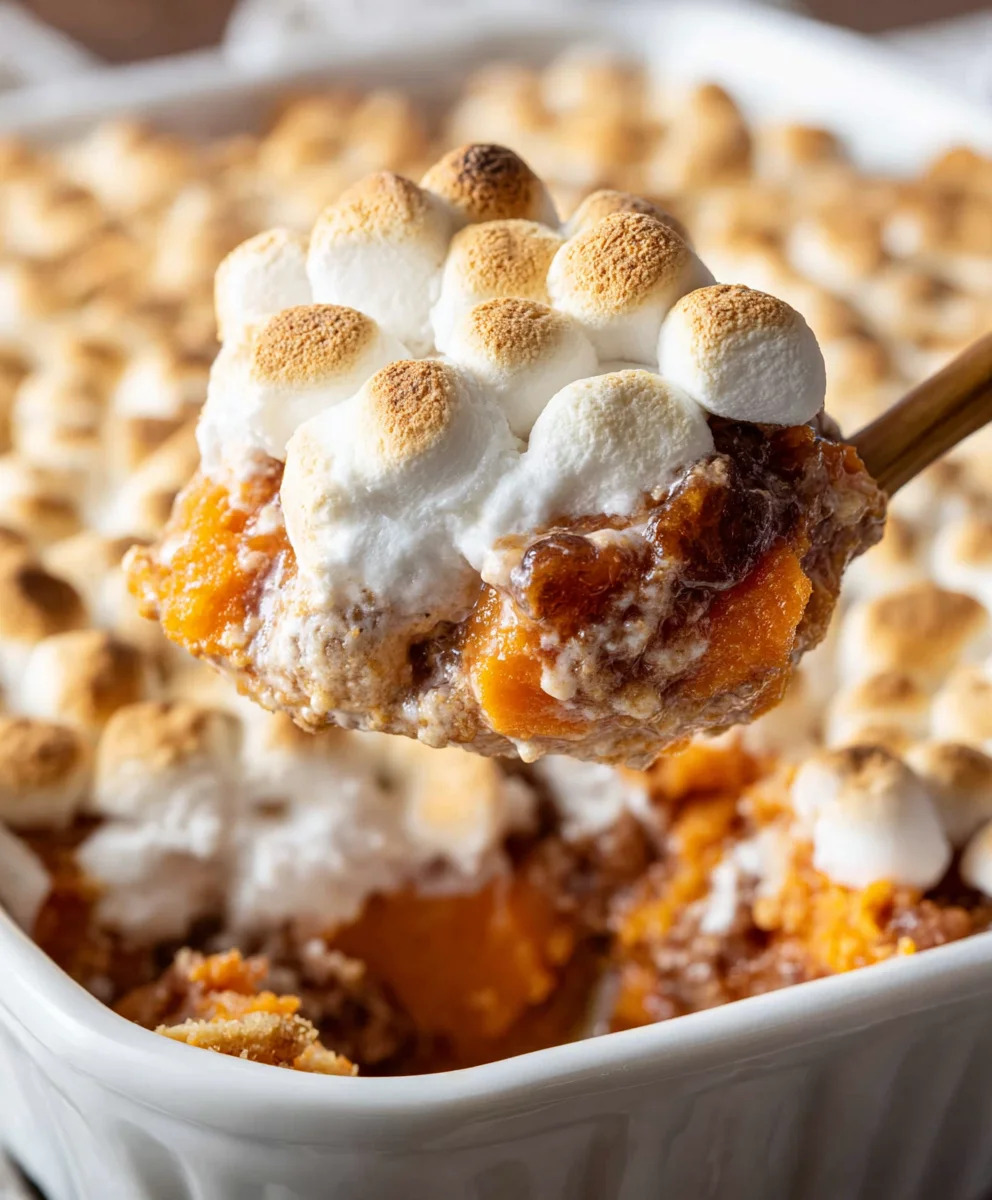 Easy Sweet Potato Casserole & Melted Marshmallows