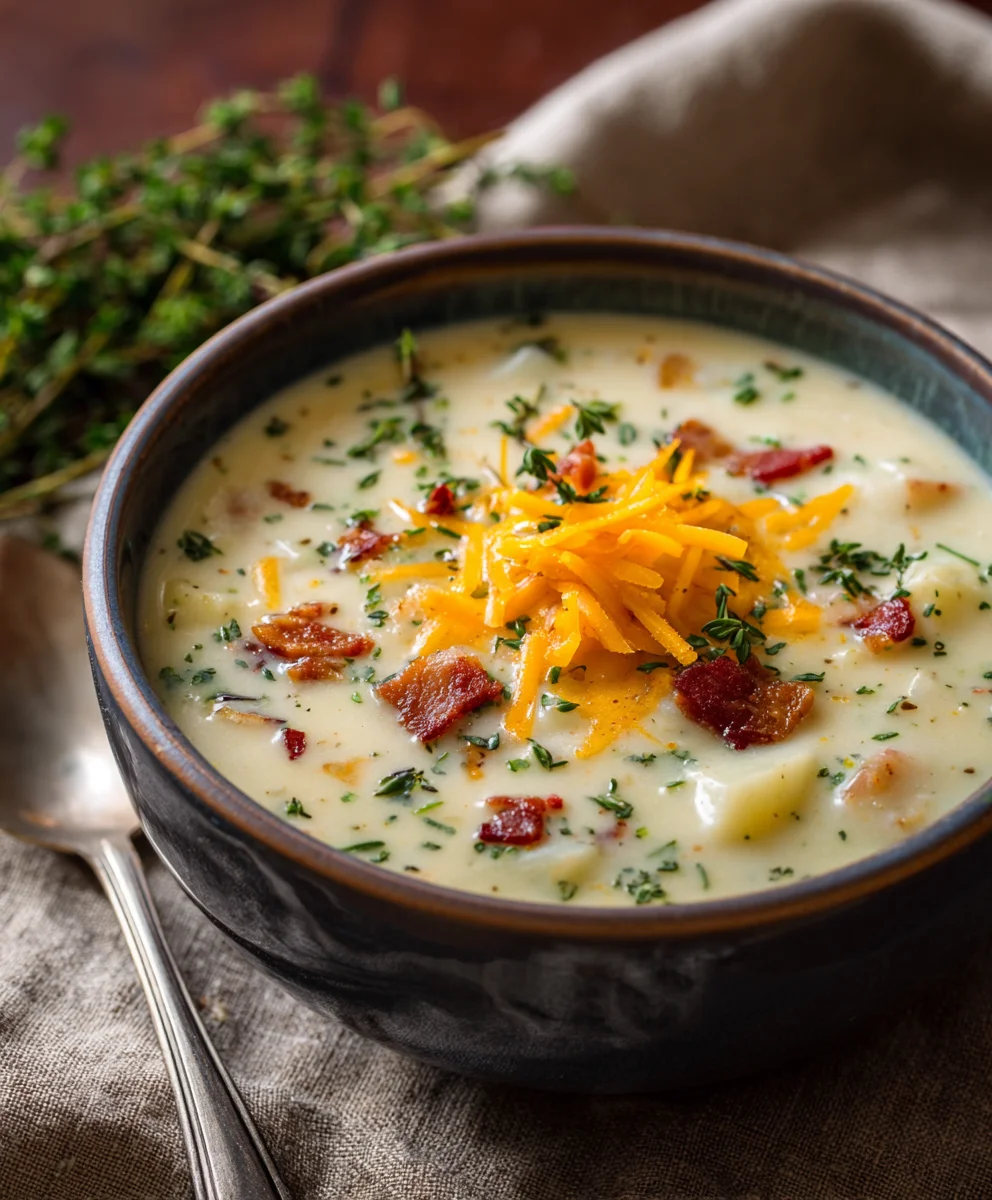 Hearty & Creamy Cheddar Garlic Herb Potato Soup Recipe