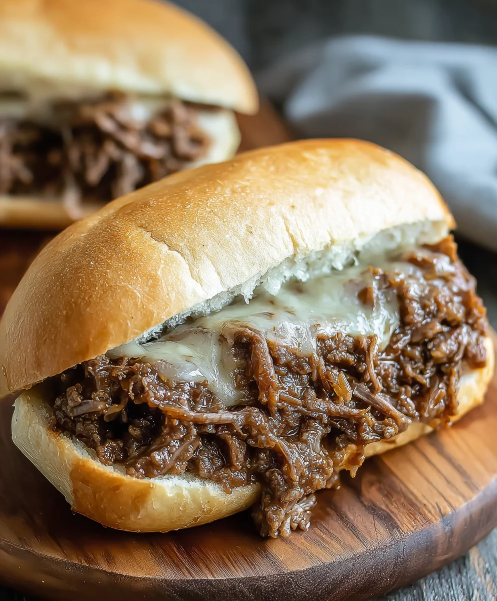 Easy Slow Cooker Ground Beef French Dip Sandwiches