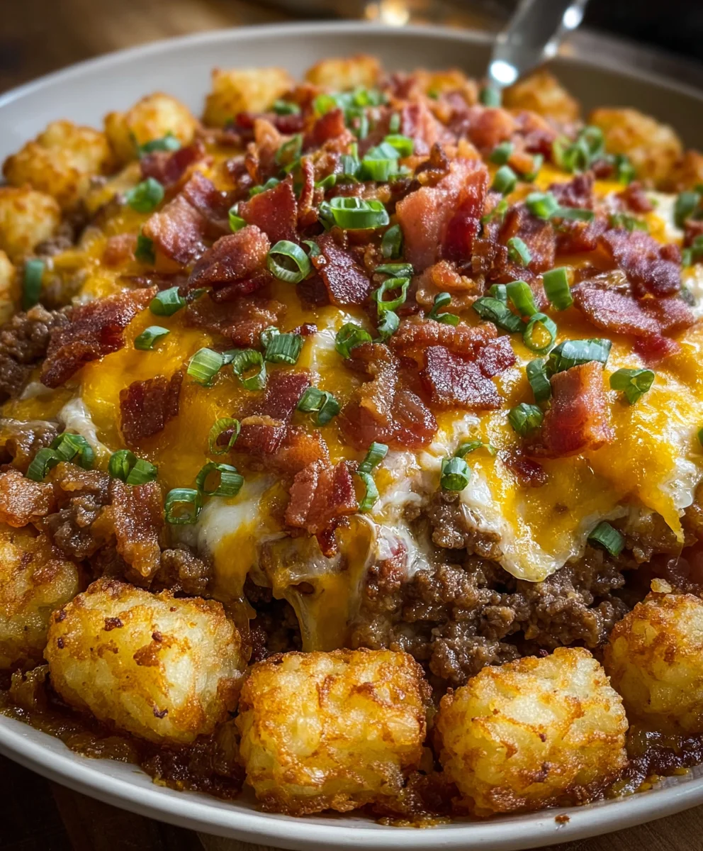 Ultimate Beef Bacon Cheeseburger Tater Tot Casserole