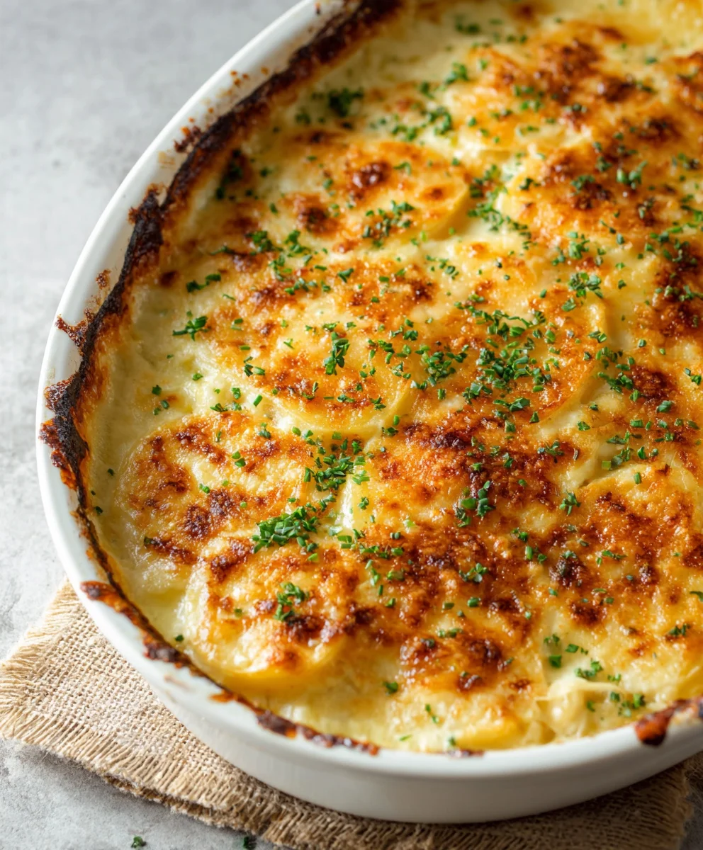 Roasted Garlic Potatoes Au Gratin - Creamy Beef Flavor