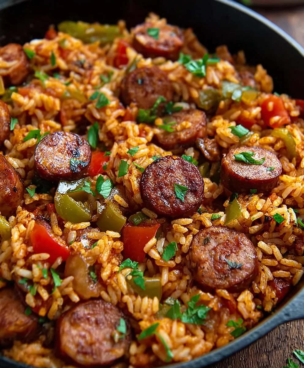 Easy Cajun Beef Sausage and Rice Skillet Recipe