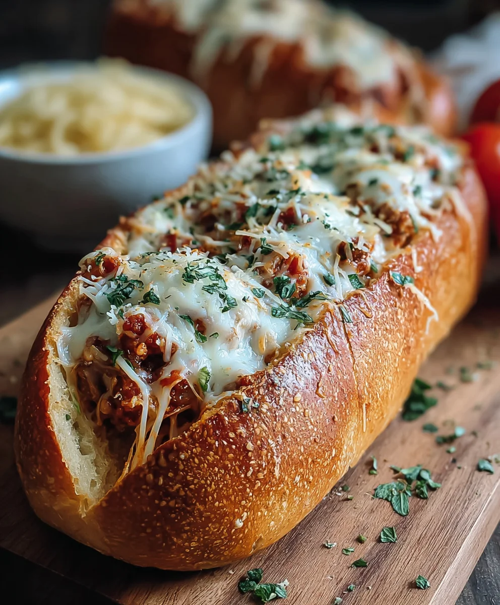 Easy Stuffed Italian Bread Boat-Beef & Veggies