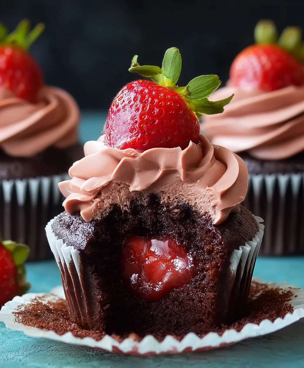 Decadent Chocolate Strawberry Cupcakes-Easy Recipe