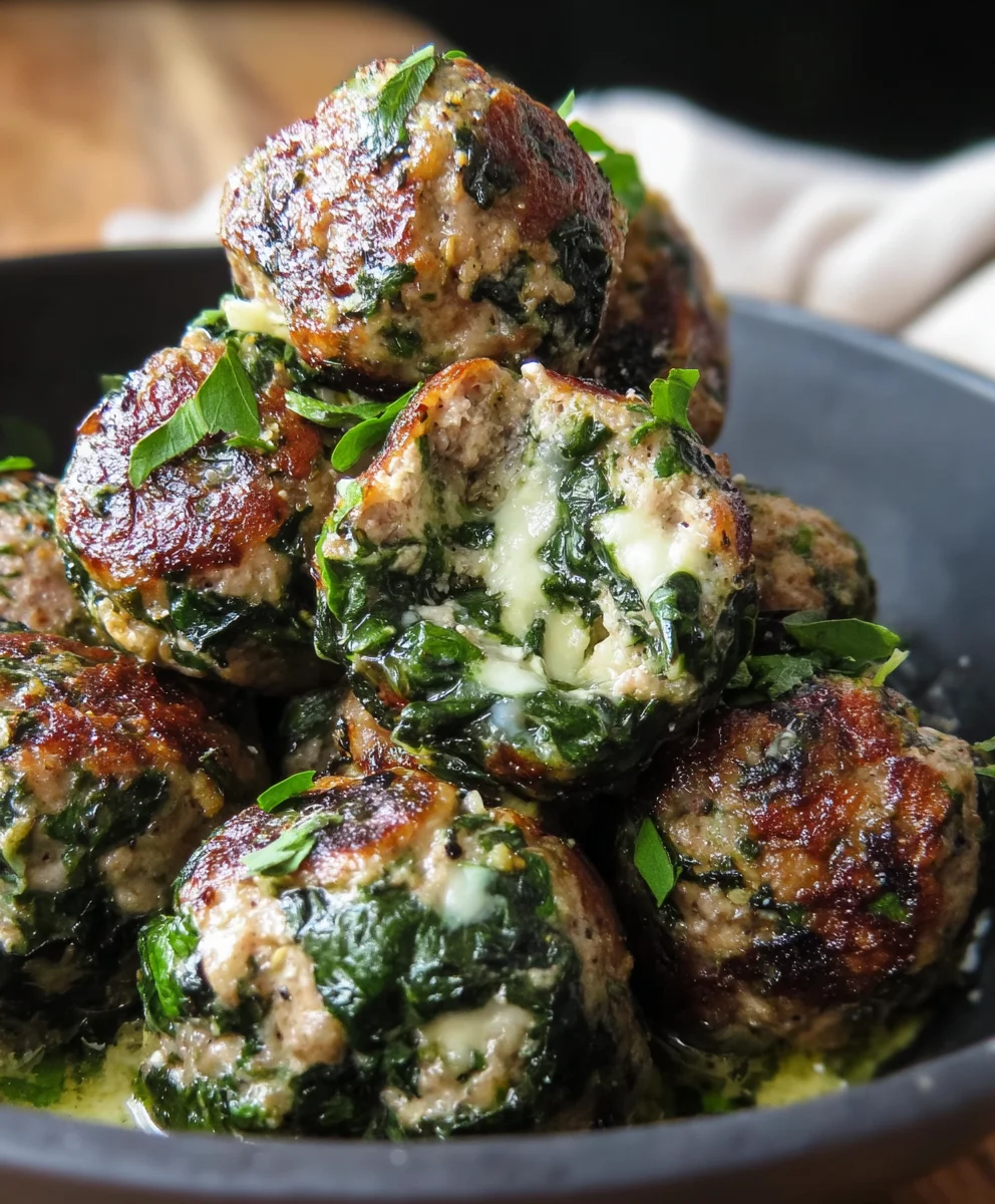 Spinach Garlic Beef Meatballs Mozzarella Stuffed