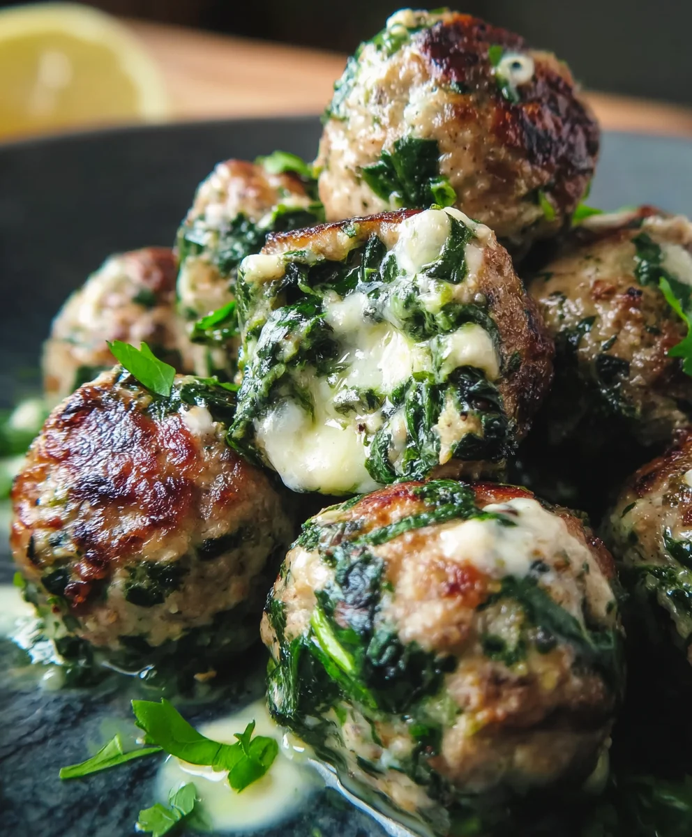 Spinach Garlic Beef Meatballs Mozzarella Stuffed