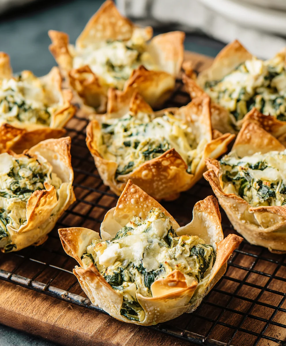 Spinach Artichoke Wonton Cups - Easy Appetizer Recipe