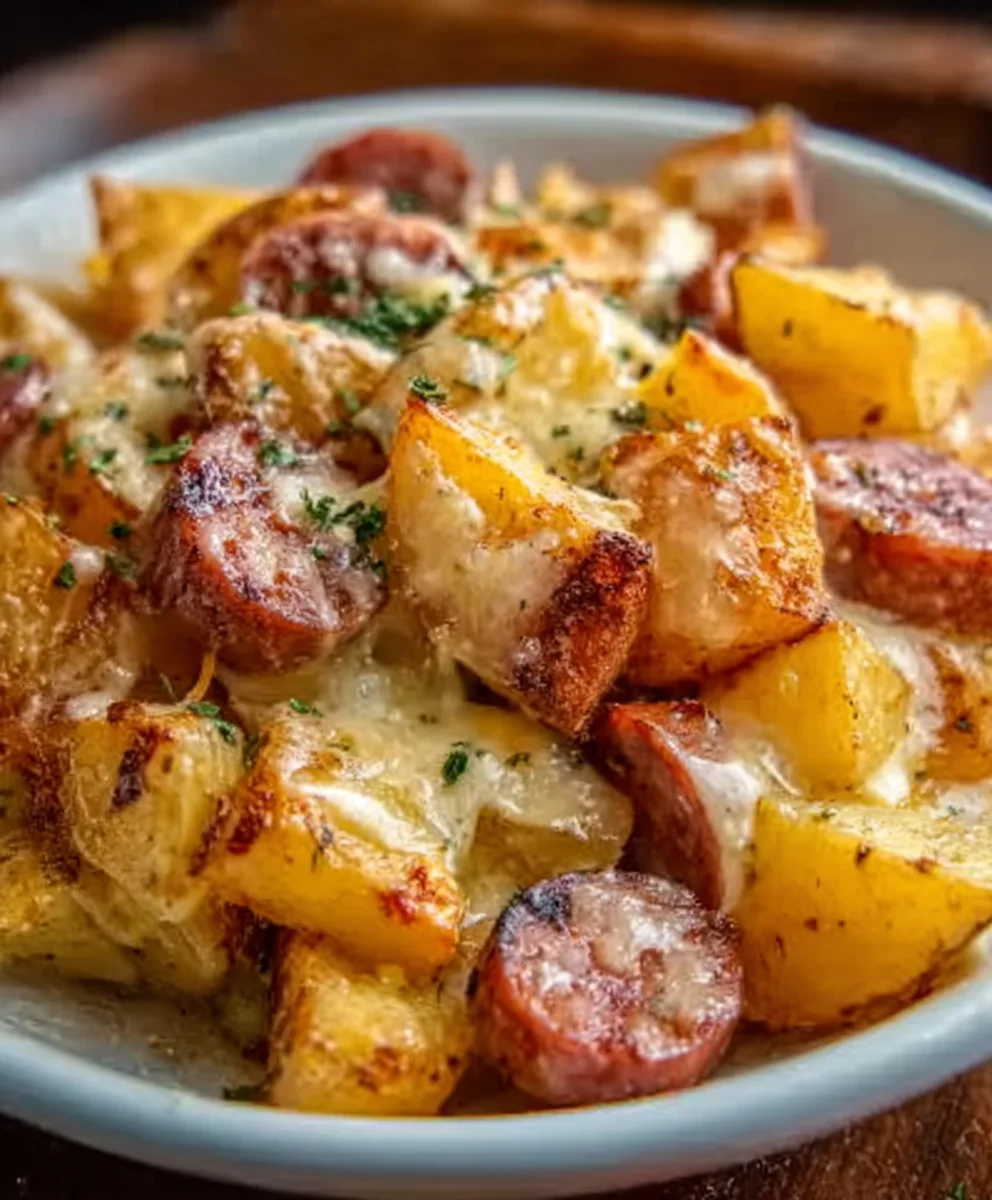 Cheesy Ranch Potatoes and Smoked Beef Sausage