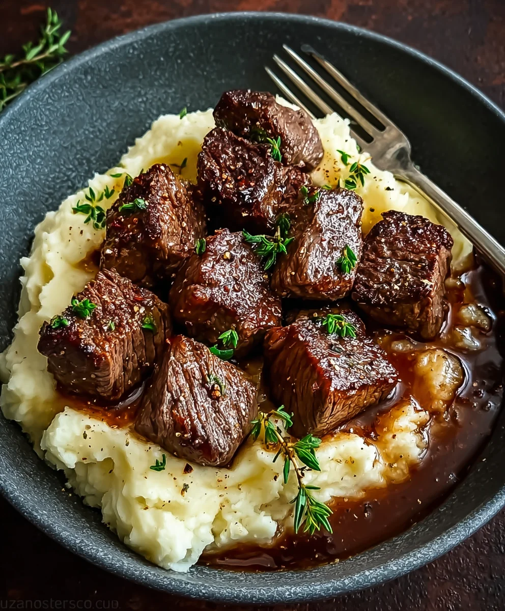 Tender Beef Steak Bites with Creamy Mash Potatoes