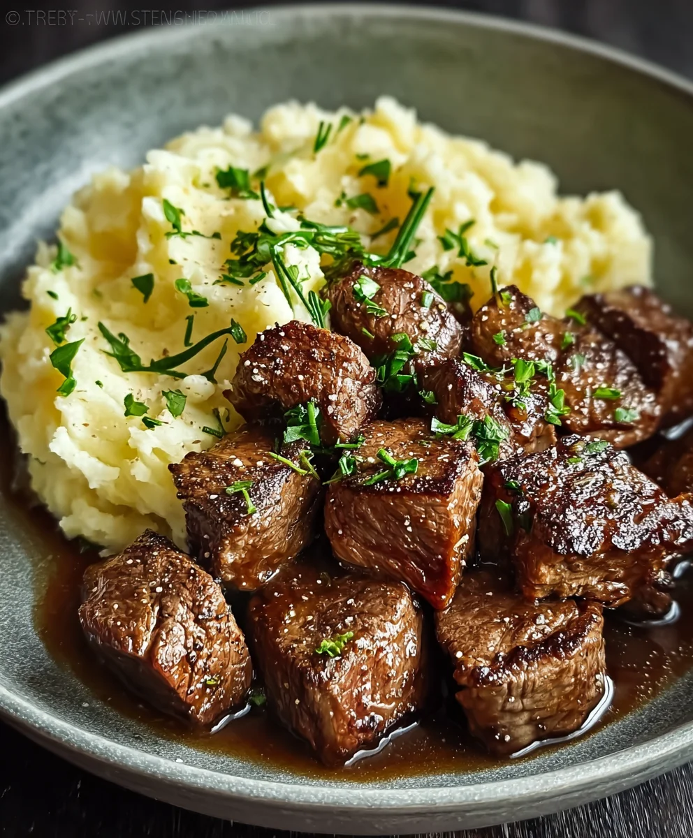 Tender Beef Steak Bites with Creamy Mash Potatoes